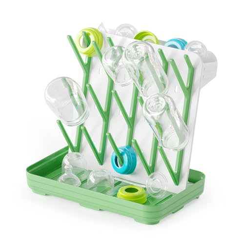 SpaceAid Baby Bottle Drying Rack with 20 Hooks, Space Saving Kitchen Bottles Rack Dryer, Vertical Baby Bottle Holder Organizer for Countertop Storage Accessories (White and Green)