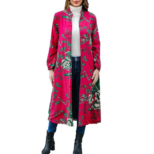 LZJN Women's Trench Coat Floral Print Jacket Cottagecore Clothing Casual