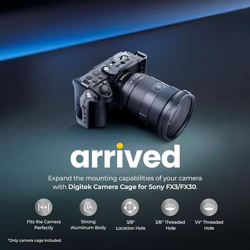 Image of DIGITEK Professional Cam Cage (S) for Sony FX3 /FX30 Series Cameras, Lightweight Aluminum Cage with HDMI Cable Clamp & Quick Tripod Mounting