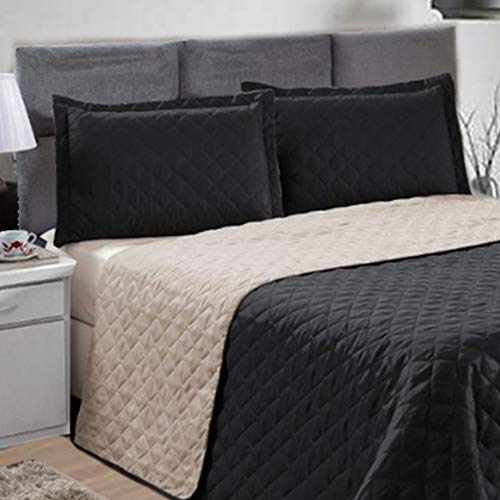 KIT COBRE LEITO QUEEN DUPLA FACE NOBRE 3 PEÇAS PRETO E BEGE CASA DONA