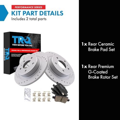 Image of TRQ Performance Rear Brake Pad and Rotor Set Ceramic Coated Drilled Slotted Compatible with 2018 Buick Regal Sportback Regal TourX Chevrolet Equinox GMC Terrain
