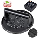 COOKWIN 6' Cast Iron Smashed Burger Press Kit, Heavy-Duty Hamburger Smasher with Non-Slip Handles and 50 pcs Patty Paper, Bacon Meat Weight Press for Steak, Smashburger, Grill and BBQs