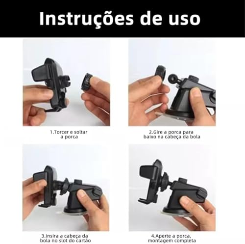 Suporte Veicular Universal para Celular GPS Trava Automática Giratório 360° Ventosa que Gruda Painel