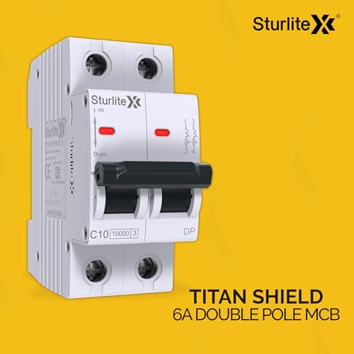 Image of Sturlite Titan Shield 6A Double Pole MCB| Overload & Surge Protection| 10-Year Warranty| Durable Polycarbonate Housing| C-Curve Tripping| 6A Breaking Capacity