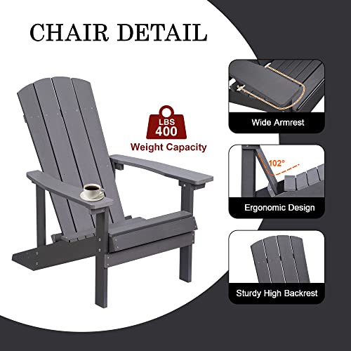 Kiss The Water Adirondack Chairs Set Of 2, Sleek & Durable Designs, Hips Recycled Plastic All-Weather Outdoor Chairs For Patio Beach Campfire, 400Lbs Weight Capacity, Gray #TOP3