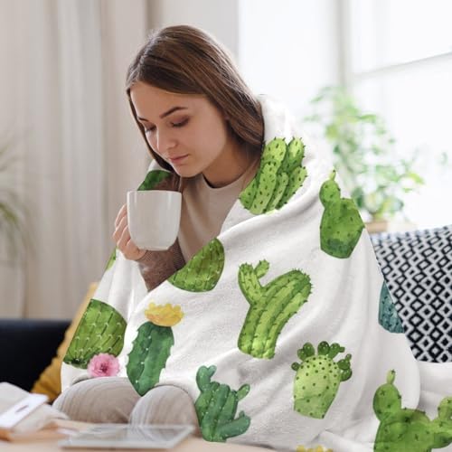 Couverture polaire cactus vert grand plaid canapé et lit 150x200 - 7