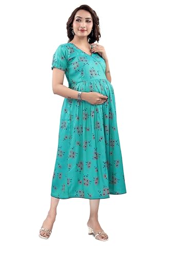 Image of B2F Women's Flared Anarkali Maternity Dress, Feeding Kurti with Concealed Zip for Pre & Post Pregnancy