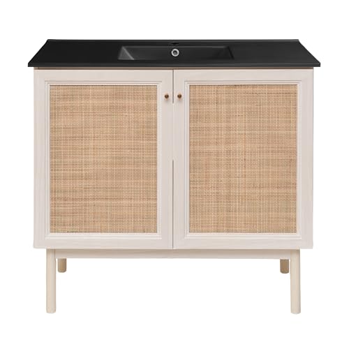 Image of Swiss Madison Classe 36 in. White Oak Bathroom Vanity with Black Ceramic Sink Top