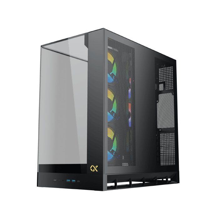 XIGMATEK Pano II E-ATX Boîtier tour moyenne avec verre trempé incurvé monobloc, 8 ventilateurs ARGB de 120 mm et boîtier de télécommande PWM, support vertical pour GPU inclus (noir (EN48418))