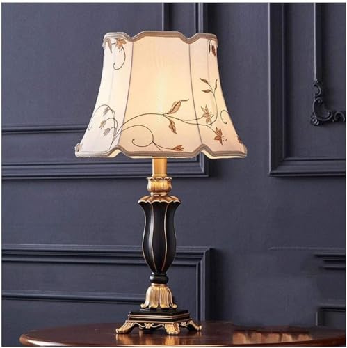 Lámpara de mesita de noche lámpara de mesa de resina lámpara de mesa estilo americano lámpara de noche bordado tela pantalla lámpara de mesita de noche para sala de estar dormitorio lámpara de mesa