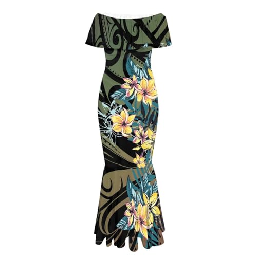 Image of Polynesian Dresses for Women Off Shoulder Maxi Dress Puletasi Samoan Dresses S-7XL