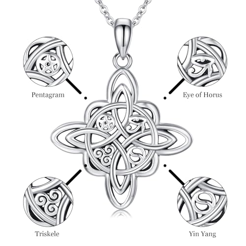 JUSTKIDSTOY Witch Necklace for Women 925 Sterling Silver Witches Knot/Pentagram Pendant Necklaces Witch Jewelry Halloween Birthday Gift for Girlfriend Mother3