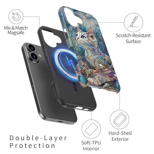 Image of Goodon for iPhone 16 Plus Case Cute - Wireless Charging Compatible - Dual-Layer Hard Shell + Silicone Cover - Protective Phone Case with Trendy Designs for Women - an Abstract Ragdoll Cat