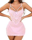 Donnalla Pink Babydoll Lingerie Set - Sheer Chemise Nightgown with G-String for Honeymoon