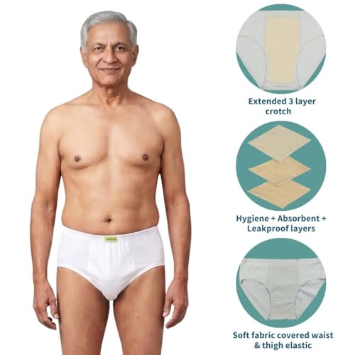 Image of Mens Incontinence Briefs | Absorbs 35ml Of Leaks | Wash & Reuse | Anti Bacterial, Hygienic & Leakproof | Comfy Cotton | Pack Of 1 | White | XL