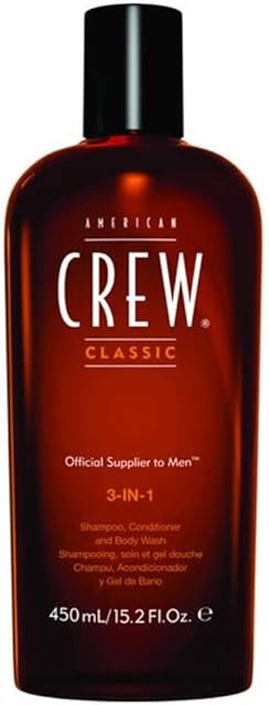 American Crew 3-In-1 Shampoo, Conditioner & Body Wash with Long Lasting Scent to Cleanse & Condition (450ml) Hair Styling & Skincare for Men