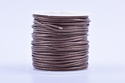 KONMAY 25 Yards Solid Round 2.0mm Metallic Brass Genuine/Real Leather Cord Braiding String (2.0mm, Metallic Brass)