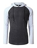 OLLIN1 Mens Long Sleeve Color Block Raglan Shirt with Hoodie