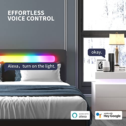 Zafly Platform Full Size Bed Frame With 4 Storage Drawers, Upholstered Bed Frame With Rgb Led Adjustable Headboard,Smart Bed Compatible With Alexa&Google,No Box Spring Needed,Easy Assembly(Full,Black) #TOP4