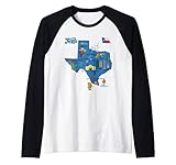 Tourismus Karte Texas Staat, USA, Städte, Sehenswürdigkeiten, Flagge Raglan