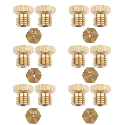 12 Pcs Gicleur gaz Butane Universels,Gicleur gaz de Ville,[2×0.5mm, 2×0.7mm, 2×0.8mm, 2×0.9mm, 2×0.95mm, 2×1.1mm] Jeu de Conversion pour GPL,Jeu de Conversion pour GPL pour Gazinière