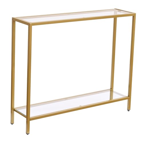 MAJARO Small Modern Console Table for Entryway, Tempered Glass with Metal Frame Sofa Table for Living Room, Hallway, Office (Double-Layer, Gold) - Thumbnail 6