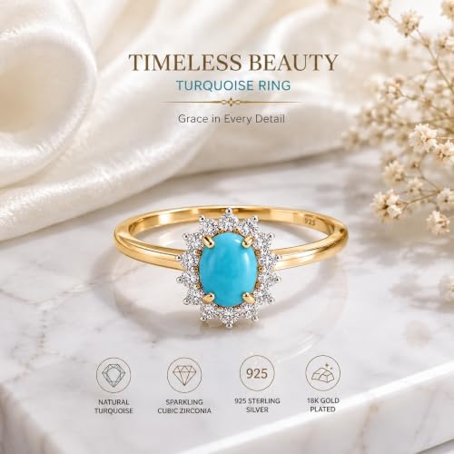 Image of Princess Diana Inspired Halo Birthstone Ring for Women Girls | Pure 925 Sterling Silver with AAA+ Natural Gemstone | 18K Gold-Plated | Best Gift for Birthday, Anniversary, or Valentine�s Day
