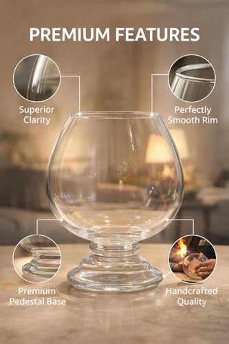 Image of Glass Fish Bowl /Terrarium Wine Cup Shape Clear Glass Aquarium for Fish, Plants & Pebbles, Decorative Centerpiece for Home, Living Room, Office & Balcony (8 Inch)