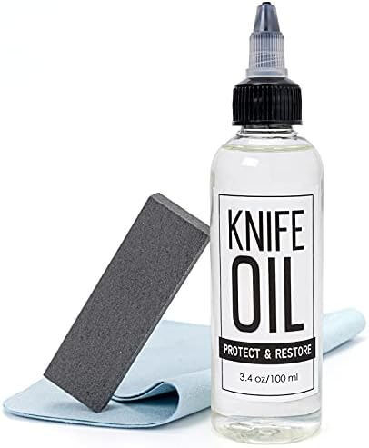 PuGez Knife Oil Rust Eraser Kit, Extra large Rust Eraser, Sword Oil Knife Maintenance Oil (3.4 oz) for Carbon Steel Knives, Protection ＆ Lubricant Knife Care Cleaning Set, Blade Oil for Knives