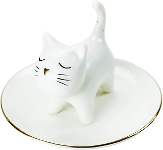 SINGOMON Cute Cat Ring Holder Cat Jewelry Holder Ceramic Jewelry Dish Jewelry Stand Ring Display Tray Trinket Tray Ring Dish for Women Birthday Wedding Decorations