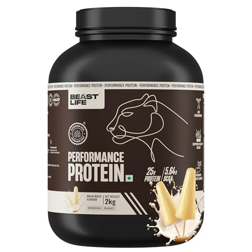 Image of BeastLife Performance Yeast Protein Powder | 25g Protein | Malai Kulfi|NABL Lab Certified | High Absorption for Muscle Growth |Smooth & Light, Easy to Digest with Ultrasorb Tech|5.64g BCAA | Best For Gut | Beta Glucan | Improves Immune Function | 2 Kg