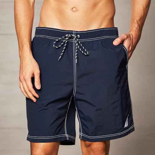 Image of Nautica Men's Solid Quick Dry Classic Logo Swim Trunk