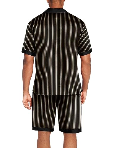 Image of Ekouaer Mens Satin Pajamas Set Button-Down Short /Long Sleeve Shirt Top Soft Silk Sleepwear Loose Pocket Pant Loungewear
