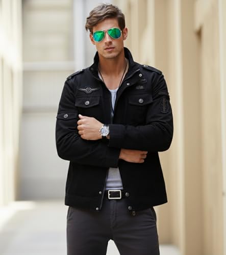 Image of L'MONTE Imported Casual Cotton Military Stand Collar Bomber Fall Jacket for Men