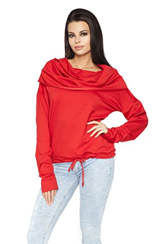 Image of FUTURO FASHION Women's Plain Hoodie Sweater Cowl Neck Long Sleeve Cotton Jumper Size 8-18 FT1439 Red 12 UK (L)