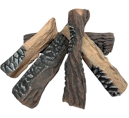 MrGas Log 5 Pcs Gas Fireplace Ceramic Logs Simulated Firewood Ventilation Decoration Suitable for Indoor Fireplaces Outdoor Fire Pits