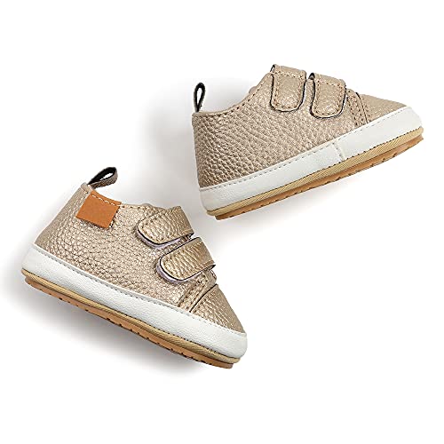 Image of SOFMUO Baby Boys Girls High Top Ankle PU Leather Sneakers Soft Rubber Sole Infant Moccasins Newborn Oxford Loafers Anti-Slip Toddler Wedding Uniform Dress Shoes