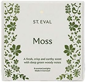St. Eval Moss Scented Tealight - Candle - Folk Collection - Refreshing Fragrance - A Fresh, Crisp and Earthy Scent with Deep Green Woody Notes - Made in Cornwall - Pack of 9