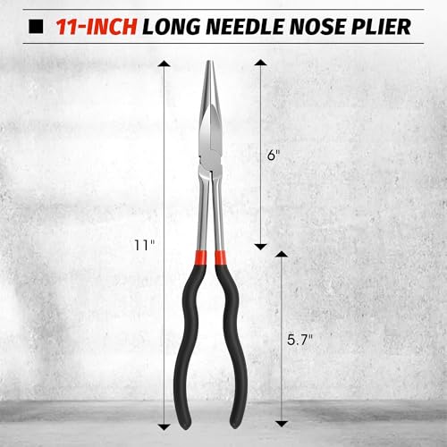 Image of TOOLEAGUE 11 inch Extra Long Needle Nose Plier, Non-Slip Grip, Straight Long Nose Plier for Home Repairing,Jewelry Making and Mechanics