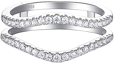 Newshe Cubic Zirconia Curved Wedding Bands for Women Ring Enhancer Guard for Engagement Rings 925 Sterling Silver Size 7