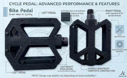 Image of Wavva ABS Strong Plastic Cycle Bicycle Pedal Set for MTB Mountain Senior Ranger Bikes Free Size with Axle for All Cycles (Black).