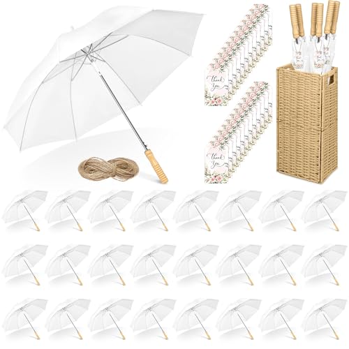 Aodaer 24 Pack White Wedding Umbrella Bulk with Foldable Storage