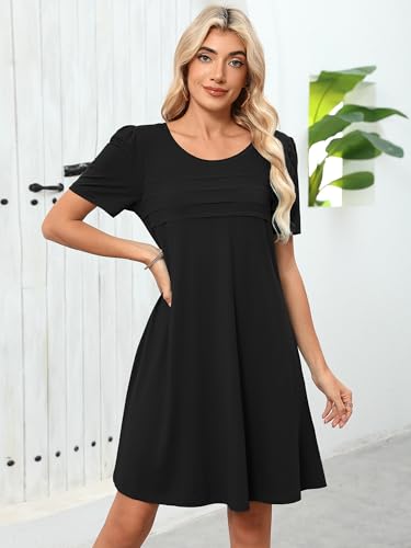 Image of Heymoments Women's Short Sleeve Crewneck Sundress Summer Casual A-Line Beach Dress with Pockets S-2XL