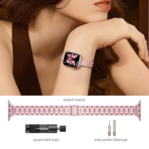 Image of STIROLL Thin Replacement Band Compatible for Apple Watch 38mm 40mm 41mm 42mm(Series 11 10), Stainless Steel Metal Wristband Women Men for iWatch Ultra SE Series 9 8 7 6 5 4 3 2 1, Rose (No Case)