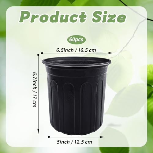 Pynqdfu 60 Pcs 1 Gallon Plant Nursery Pots,Plastic Seed Starter Pot with Drainage Holes,Plastic Plant Pots for Planting,Cuttings,Transplanting,Home Garden(Black) - Image 2