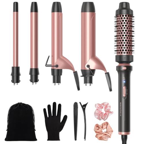 Image of Wavytalk 5 in 1 Curling Wand Set with Curling Brush and 4 Interchangeable Ceramic Curling Wands Wands, Instant Curling Hair Curler, Includes Heat Protective Glove and 2 Clips