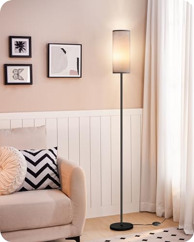 Image of Dimmable Gray Floor Lamp for Living Room with Remote and Foot Switch, Corner Floor Lamp for Bedroom, Modern Standing Tall Lamp, 10W 900LM Bulb Included, 3000K-6500K, Linen Shade, FCC Listed H06LD05W1