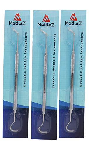 MettleZ Dental Examination Probe 6 double Ended Dentist Hygienist Probes CE - Dental Explorer 6 for Exploring cavity and calculus detection instrument - used to locate calculus deposits (set of 3)