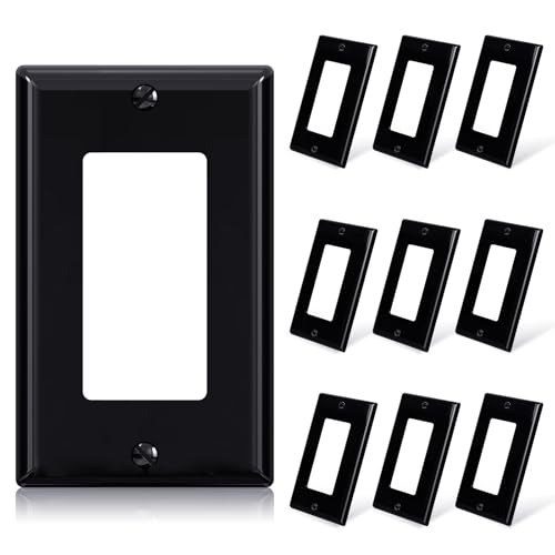 ELEGRP Decorative Receptacle Wall Plate, 1-Gang Standard Size Outlet Decorator Cover, Unbreakable Polycarbonate Dual Port Faceplates Covers, UL Listed, Screws included (10 Pack, Glossy Black)