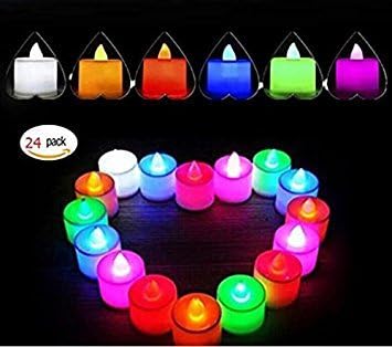 24pcs Tealights - Colour Changing Flickering Flameless LED Candle Light Tea light Mood Light for Wedding Party Club Decor in White (Battery include)